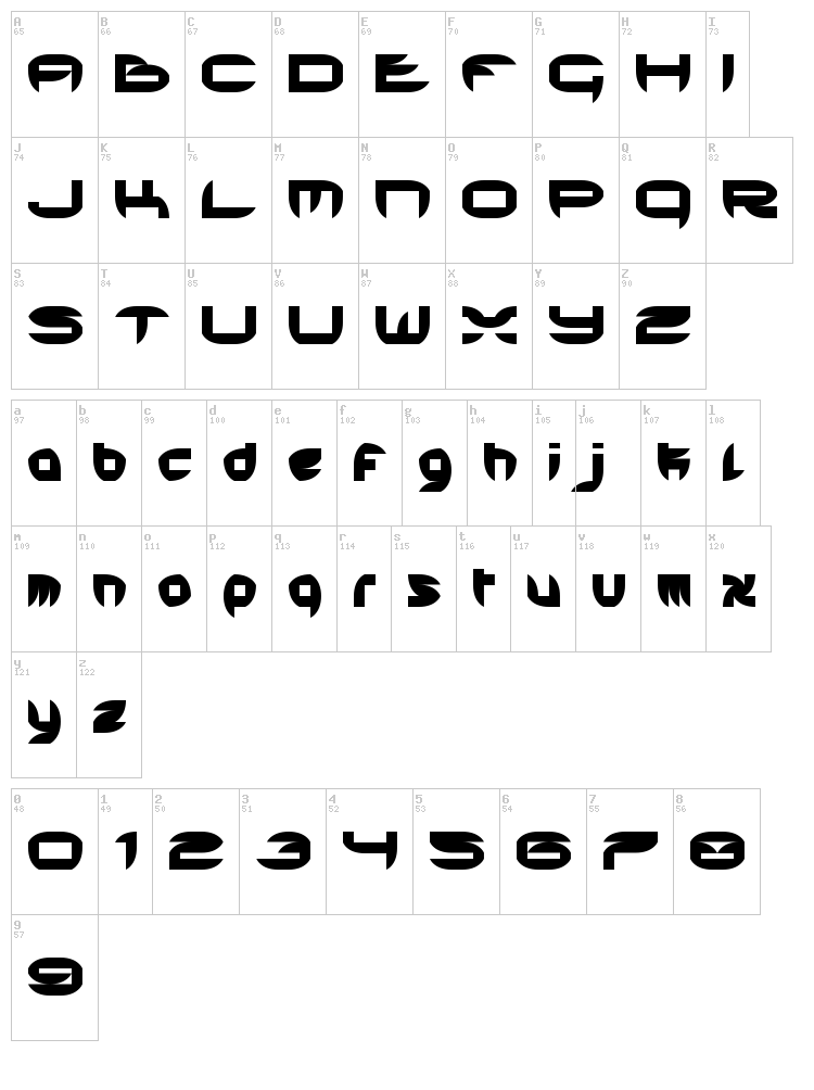Hard Hedge font map